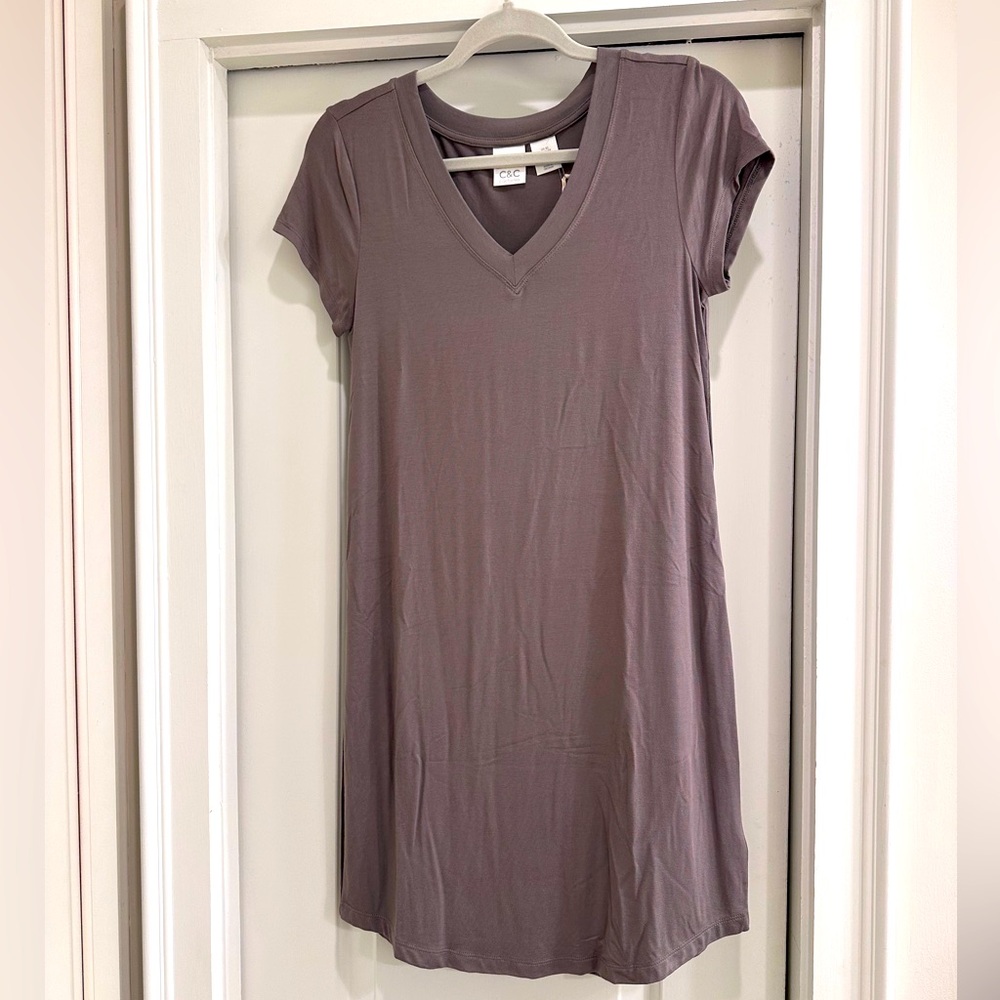 C&C California Taupe V-Neck Dress - Picture 1 of 3